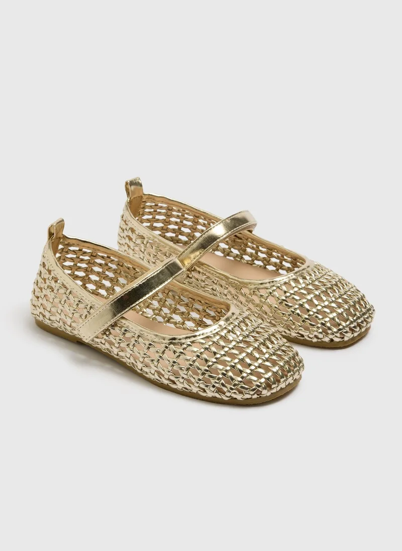 Matalan Girls Gold Woven Ballet Flats